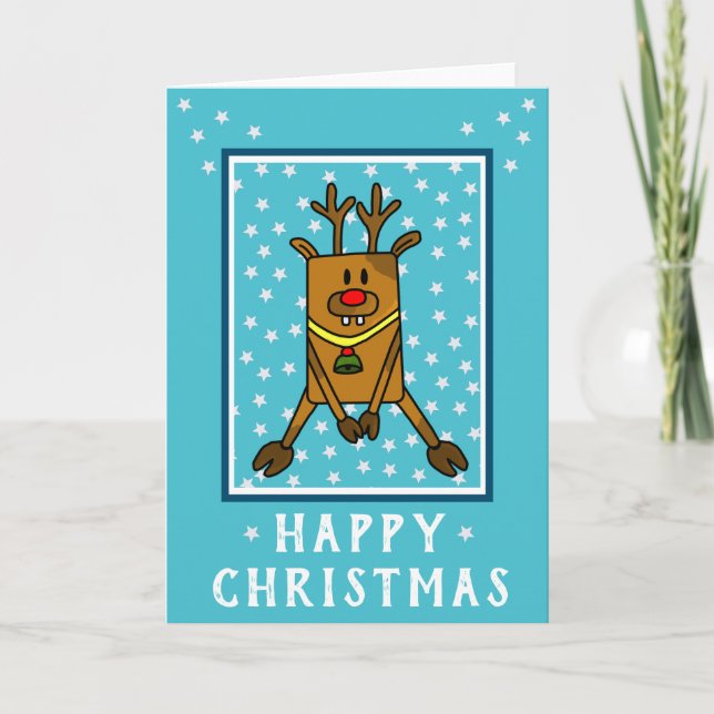Funny Deer Star Pattern Happy Christmas Holiday Card (Front)
