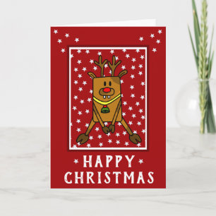 Funny Deer Star Pattern Red Happy Christmas Holiday Card