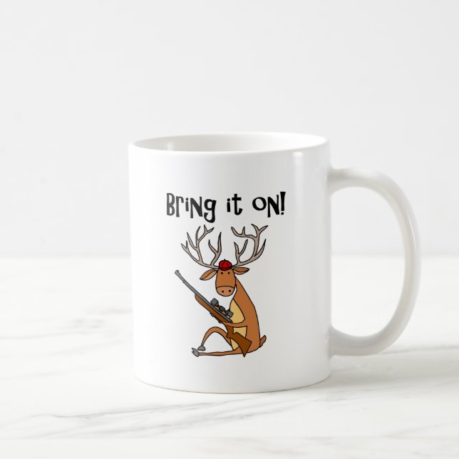 Funny Deer with Hunting Rifle and Cap Coffee Mug (Right)