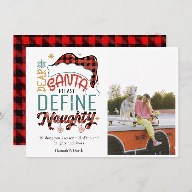 Funny Define Naughty Christmas Photo Card (Front/Back)
