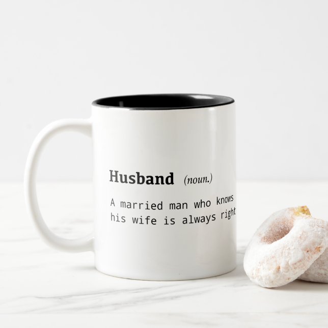 Funny definition of husband Two-Tone coffee mug (With Donut)