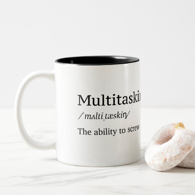 Funny Definition of Multitasking Two-Tone Coffee Mug (With Donut)