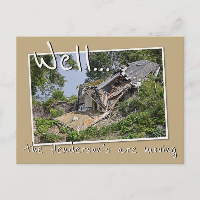 Funny Demolished House We're Moving New Address Announcement Postcard (Front)