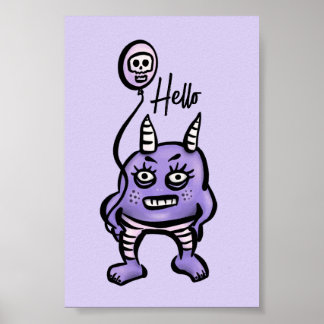 Funny Demon Hello Purple Cute Pastel Whimsigoth Poster