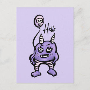 Funny Demon Hello Purple Cute Whimsigoth Postcard