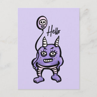 Funny Demon Hello Purple Cute Whimsigoth Postcard