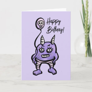 Funny Demon Purple Cute Pastel Whimsigoth Birthday Card