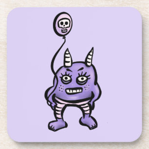 Funny Demon With Skull Balloon Gothic Cartoon Coaster