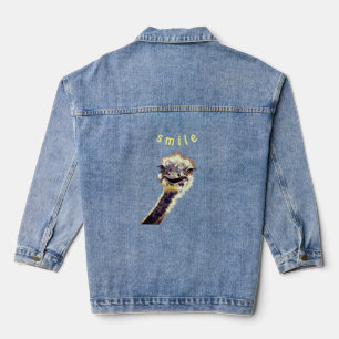 Funny Denim Jacket Happy Playful Ostrich - Smile