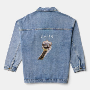 Funny Denim Jacket Playful Happy Ostrich - Smile