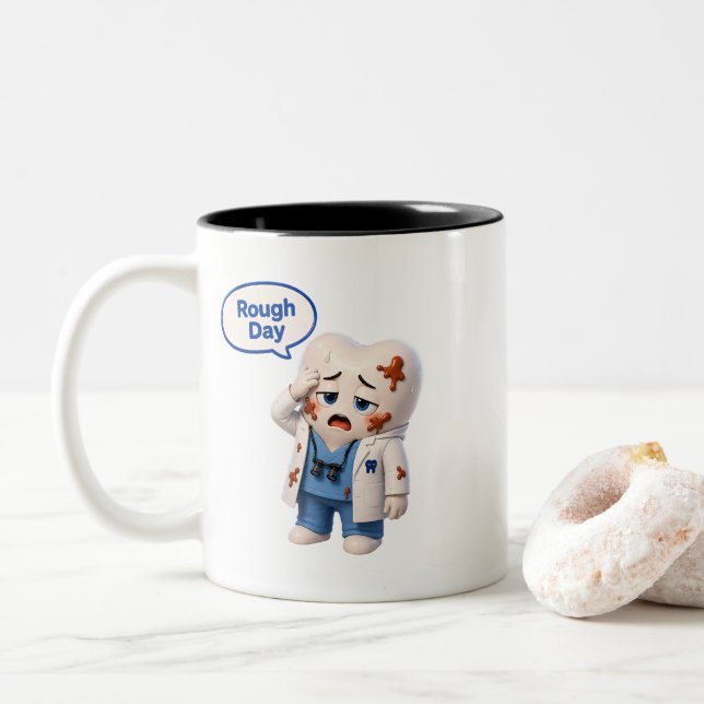 Funny Dental Assistant Rough Day Tooth Coffee Mug  (With Donut)