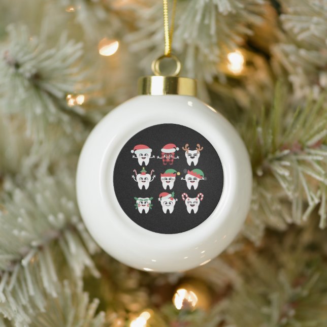 Funny Dental Christmas Teeth Cute Xmas Dentist  Ceramic Ball Christmas Ornament (Tree)