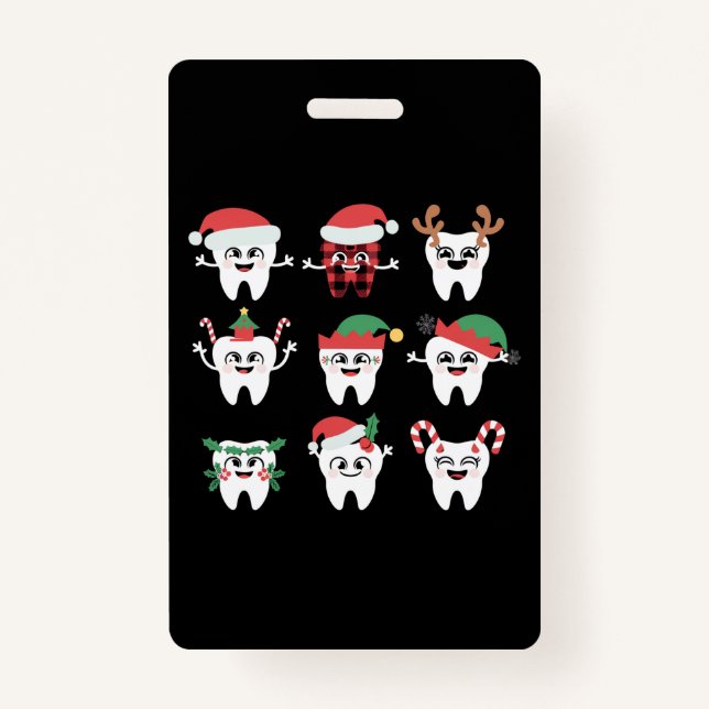 Funny Dental Christmas Teeth Cute Xmas Dentist  ID Badge (Front)