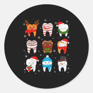 Funny Dental Christmas Teeth Cute Xmas Dentist Squ Classic Round Sticker