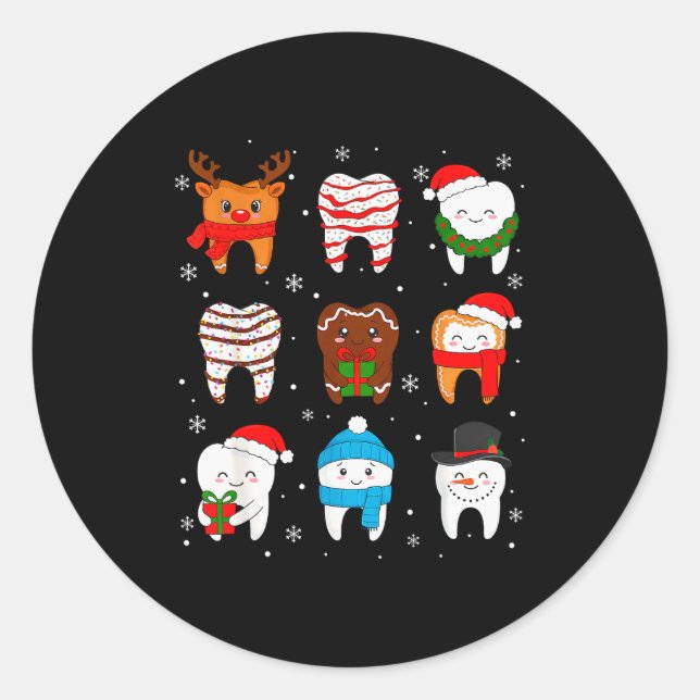 Funny Dental Christmas Teeth Cute Xmas Dentist Squ Classic Round Sticker (Front)