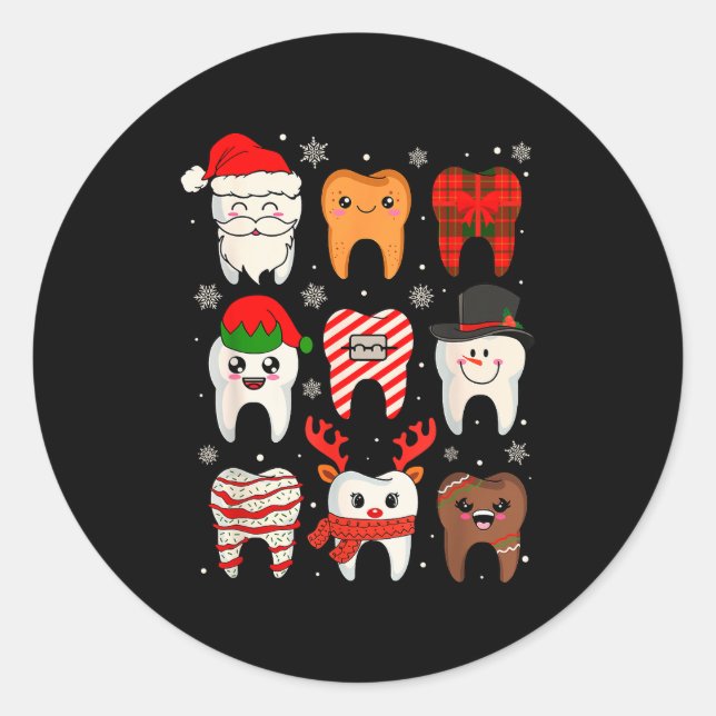 Funny Dental Christmas Teeth Cute Xmas Dentist Squ Classic Round Sticker (Front)