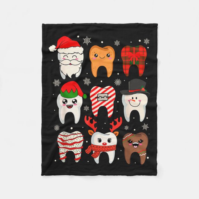Funny Dental Christmas Teeth Cute Xmas Dentist Squ Fleece Blanket (Front)