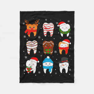 Funny Dental Christmas Teeth Cute Xmas Dentist Squ Fleece Blanket