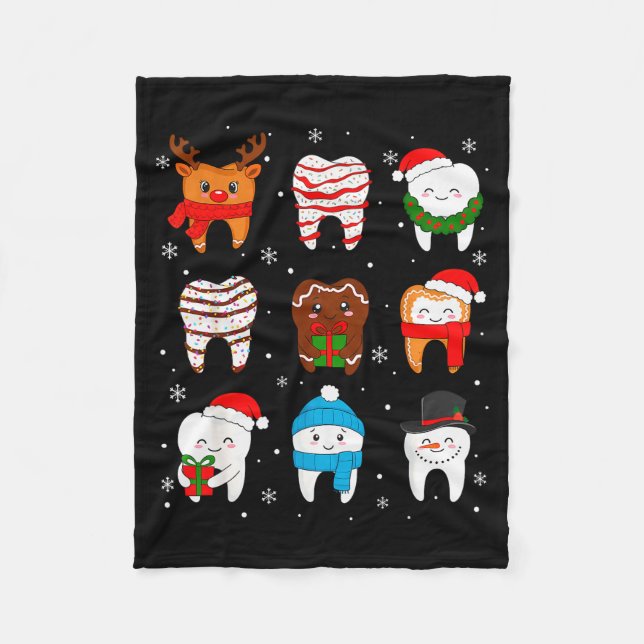 Funny Dental Christmas Teeth Cute Xmas Dentist Squ Fleece Blanket (Front)