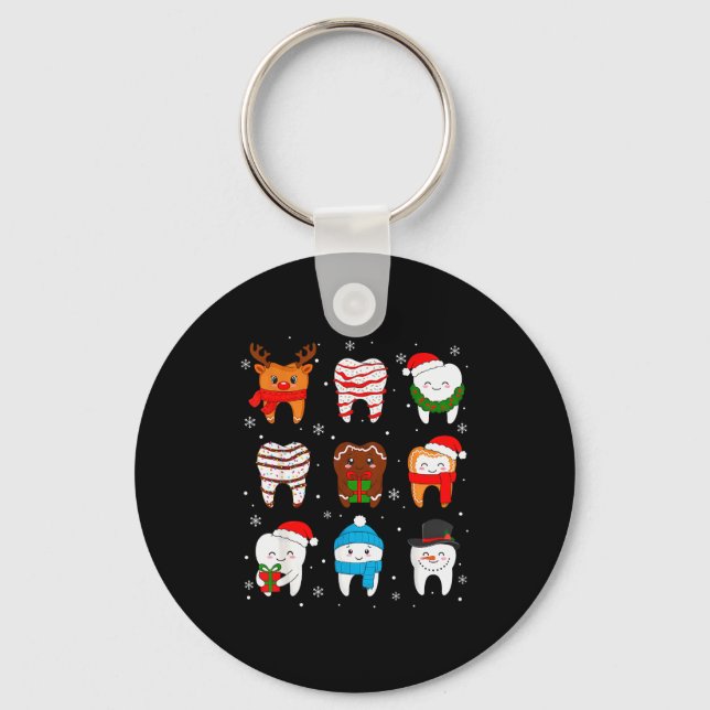 Funny Dental Christmas Teeth Cute Xmas Dentist Squ Key Ring (Front)