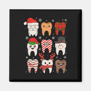 Funny Dental Christmas Teeth Cute Xmas Dentist Squ Magnet