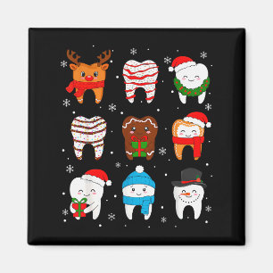 Funny Dental Christmas Teeth Cute Xmas Dentist Squ Magnet