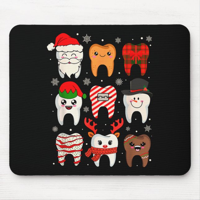 Funny Dental Christmas Teeth Cute Xmas Dentist Squ Mouse Mat (Front)