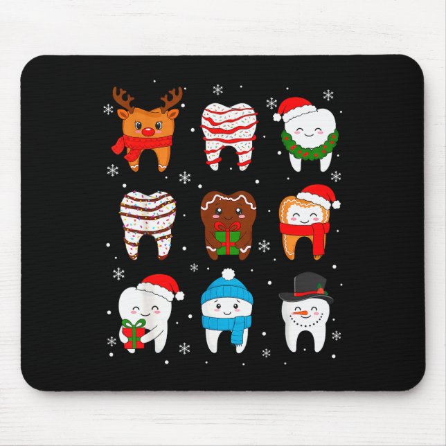 Funny Dental Christmas Teeth Cute Xmas Dentist Squ Mouse Mat (Front)