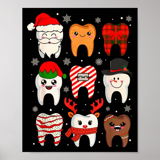Funny Dental Christmas Teeth Cute Xmas Dentist Squ Poster (Front)