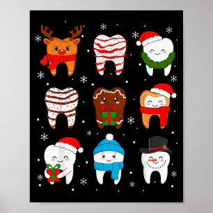 Funny Dental Christmas Teeth Cute Xmas Dentist Squ Poster