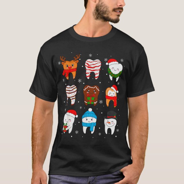 Funny Dental Christmas Teeth Cute Xmas Dentist Squ T-Shirt (Front)