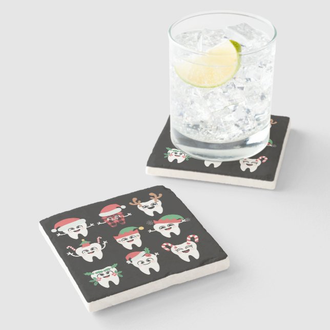 Funny Dental Christmas Teeth Cute Xmas Dentist  Stone Coaster (Side)