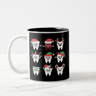 Funny Dental Christmas Teeth Cute Xmas Dentist  Two-Tone Coffee Mug