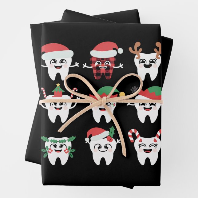 Funny Dental Christmas Teeth Cute Xmas Dentist  Wrapping Paper Sheet (In situ)