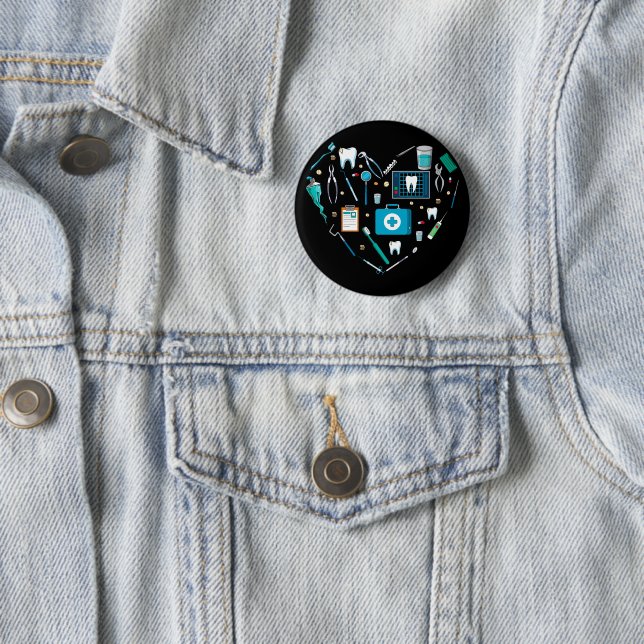 Funny Dental Dentist Tool Heart 6 Cm Round Badge (In Situ)