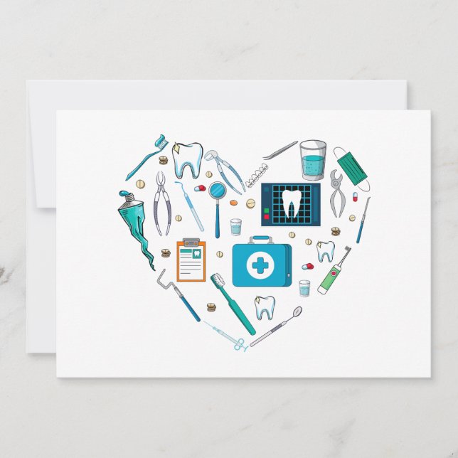Funny Dental Dentist Tool Heart Holiday Card (Front)
