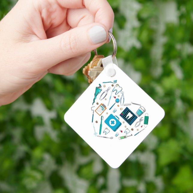 Funny Dental Dentist Tool Heart Key Ring (Hand)