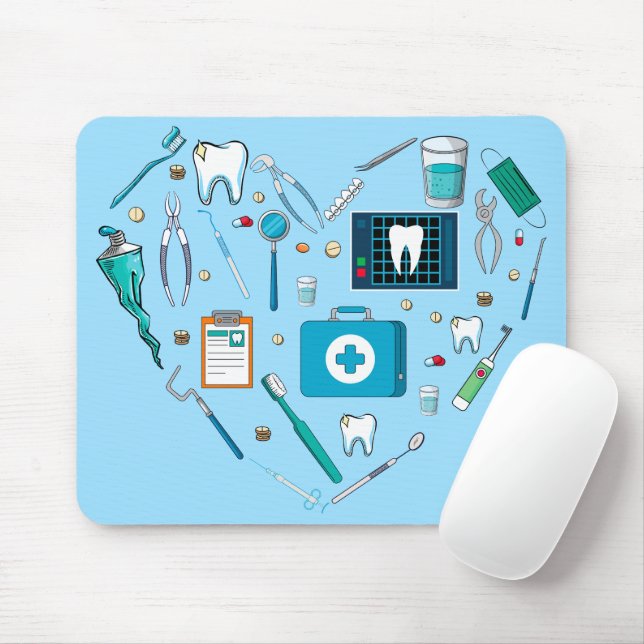 Funny Dental Dentist Tool Heart Mouse Mat (With Mouse)