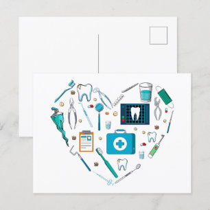 Funny Dental Dentist Tool Heart Postcard