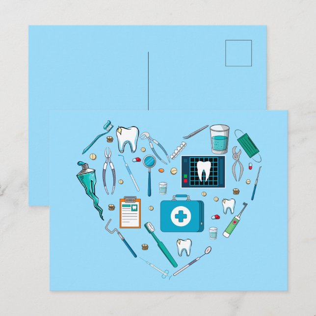 Funny Dental Dentist Tool Heart Postcard (Front/Back)