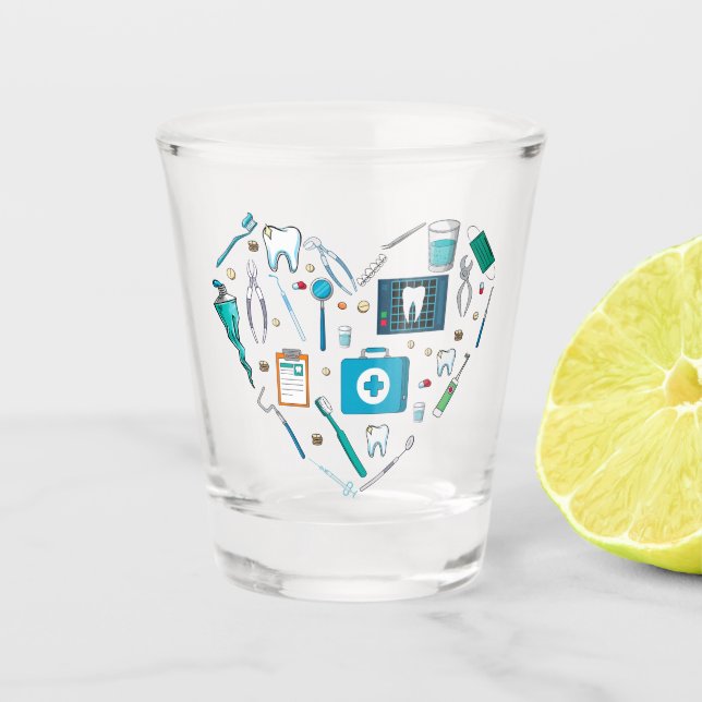 Funny Dental Dentist Tool Heart Shot Glass (Front)