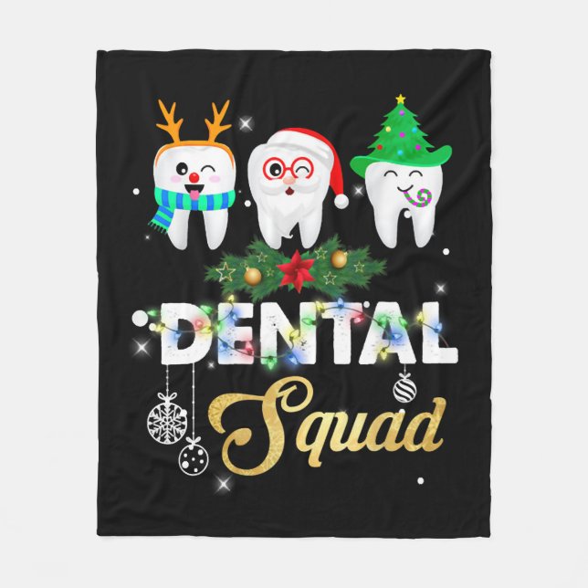 Funny Dentist Hygienist Christmas Dental Squad Fleece Blanket (Front)