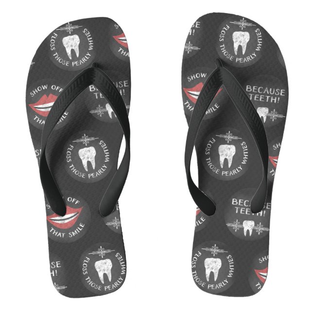 Funny Dentist Pattern - Cute Dental Hygienist Flip Flops (Footbed)