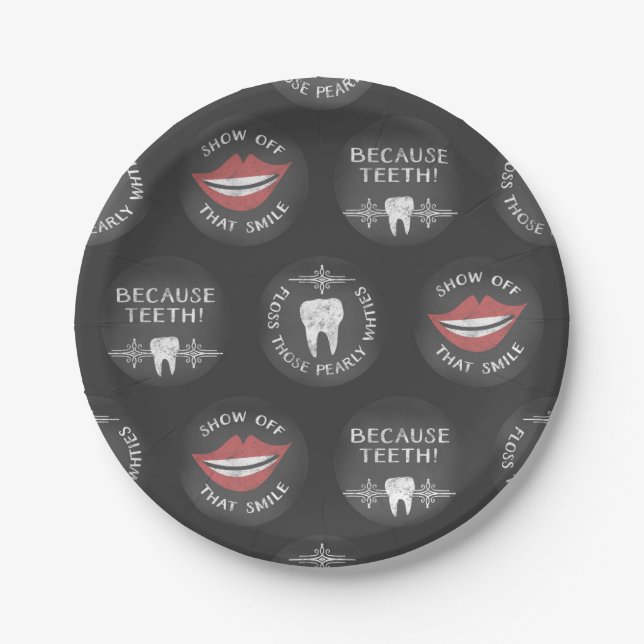 Funny Dentist Pattern - Cute Dental Hygienist Paper Plate (Front)