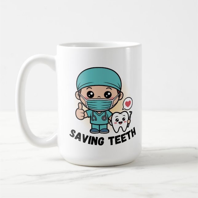FUNNY DENTIST :SAVING TEETH MUG (Left)