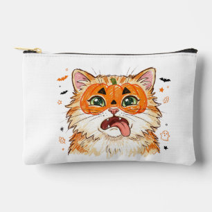 Funny Derpy Halloween Cat with Pumpkin Face Paint Accessory Pouch
