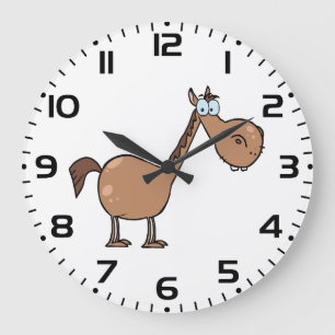 Funny Derpy Horse Silly Brown Stallion Large Clock