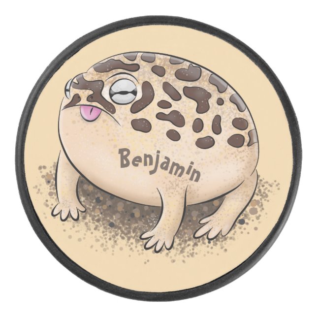 Funny desert rain frog cartoon illustration hockey puck (Front)