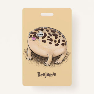 Funny desert rain frog cartoon illustration ID badge