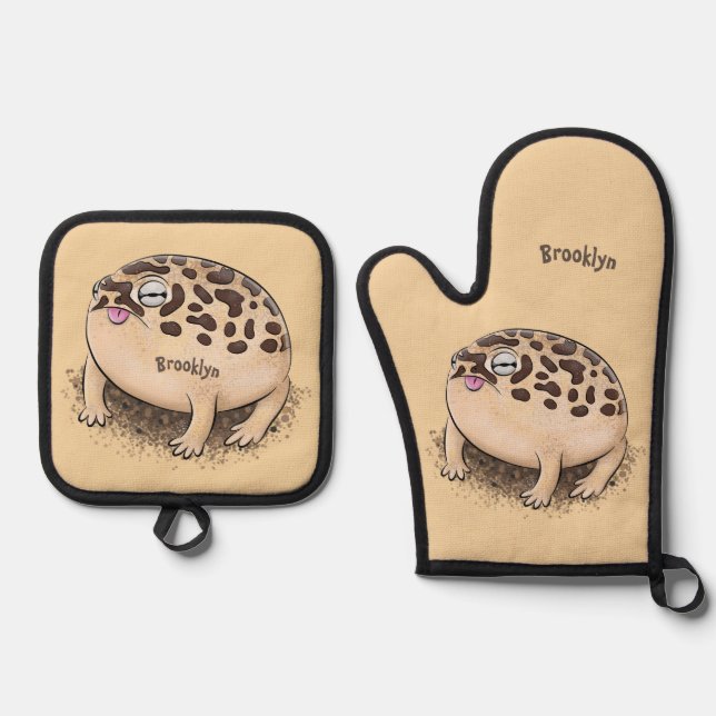 Funny desert rain frog cartoon illustration oven mitt & pot holder set (Front)